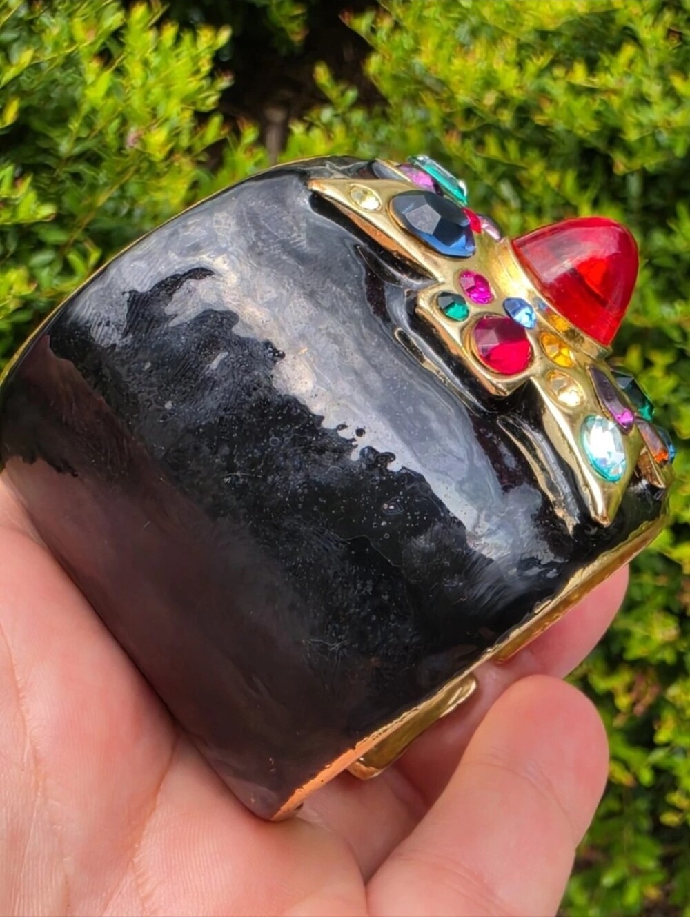 Vintage Kenneth Jay Lane KJL Maltese Cross Bracelet Signed Cuff Bullet Cabochon - Picture 3 of 16